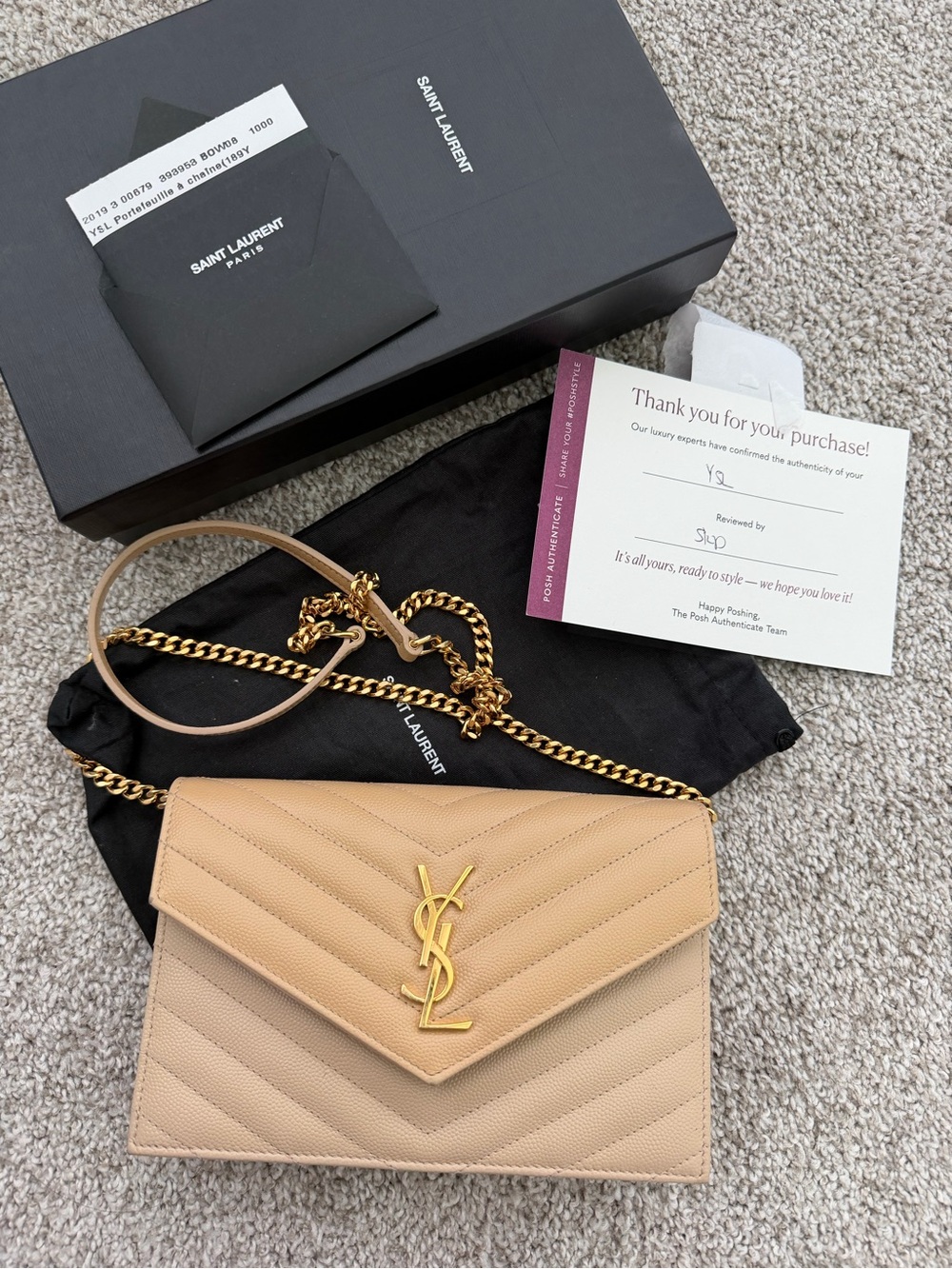 Saint Laurent Beige Quilted YSL Chain Wallet - Picture 2 of 2